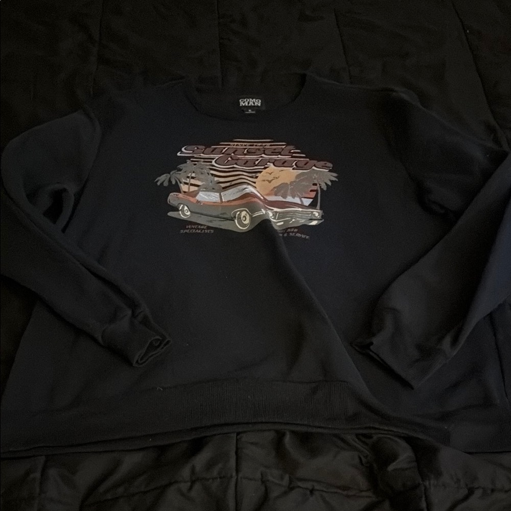 Black Crewneck Sweater with Vintage Car Graphic